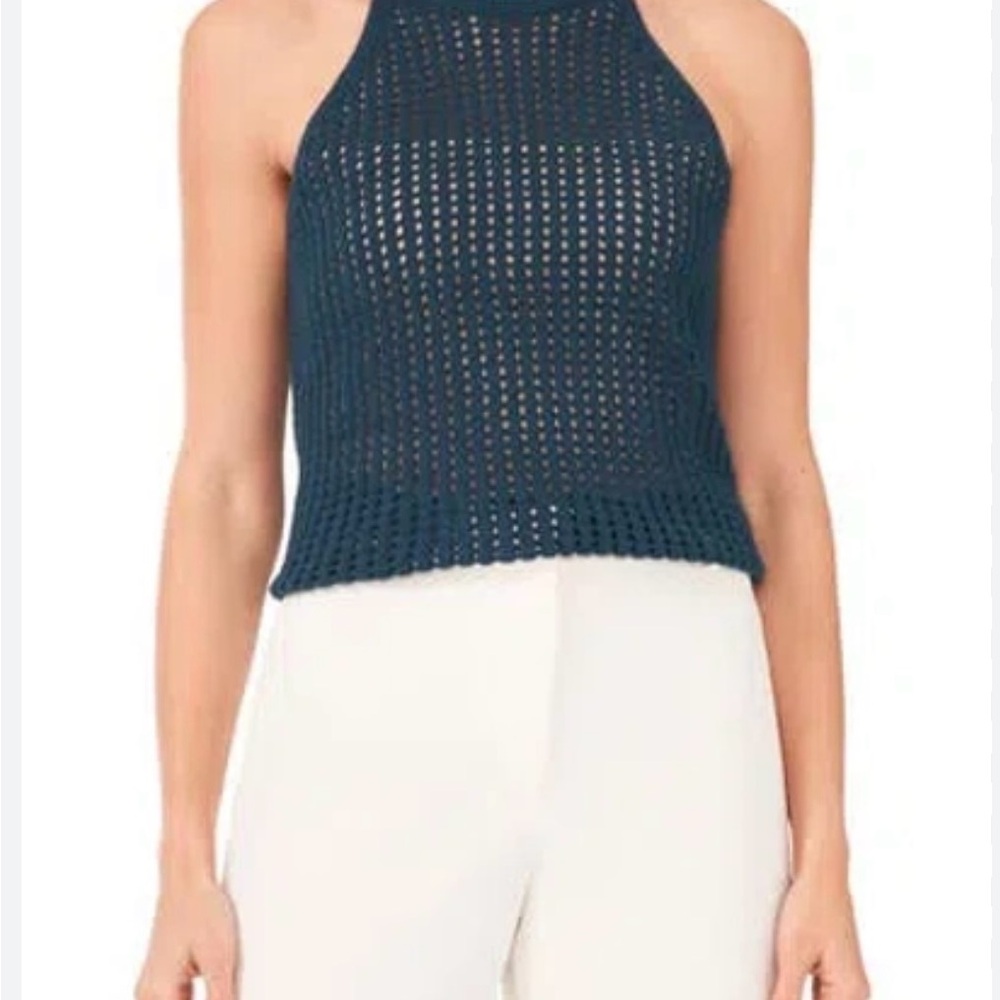 Halogen Mallard Blue Open Stitch Sleeveless Tank NWT Size Medium